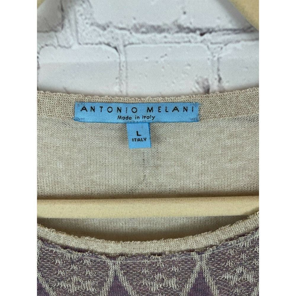ANTONIO MELANI violet beige knit collarless top pullover long sleeve sweater L - Picture 4 of 8